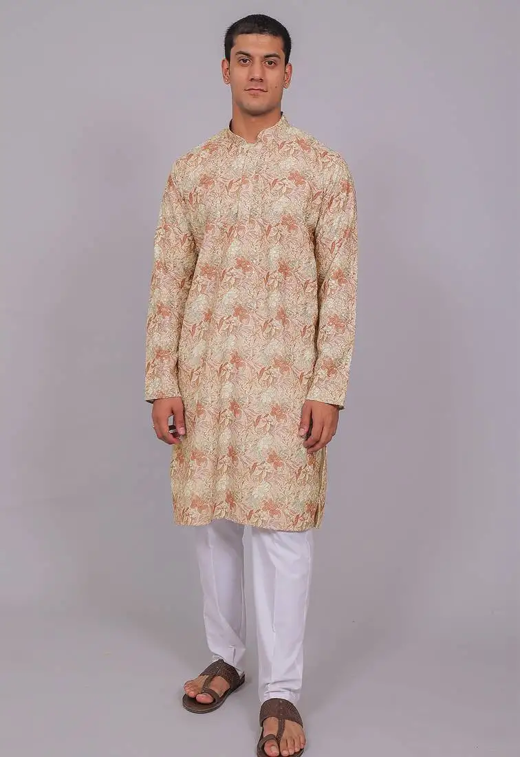 Bluesaanchi men's chikankari threadwork & sequin kurta set – dusty rose