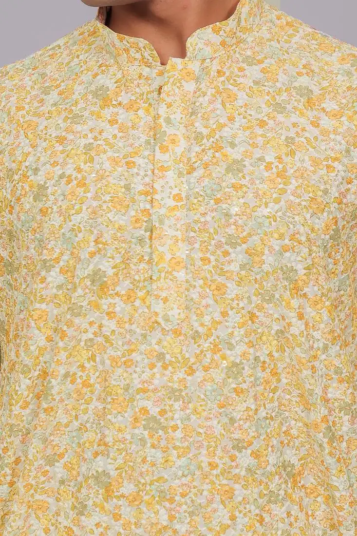 Bluesaanchi men's chikankari threadwork & sequin kurta set –white