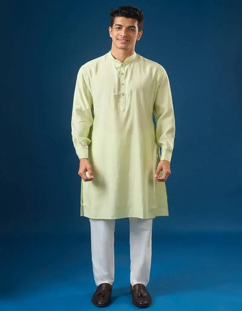 Green embroidered cotton silk nehru jacket set