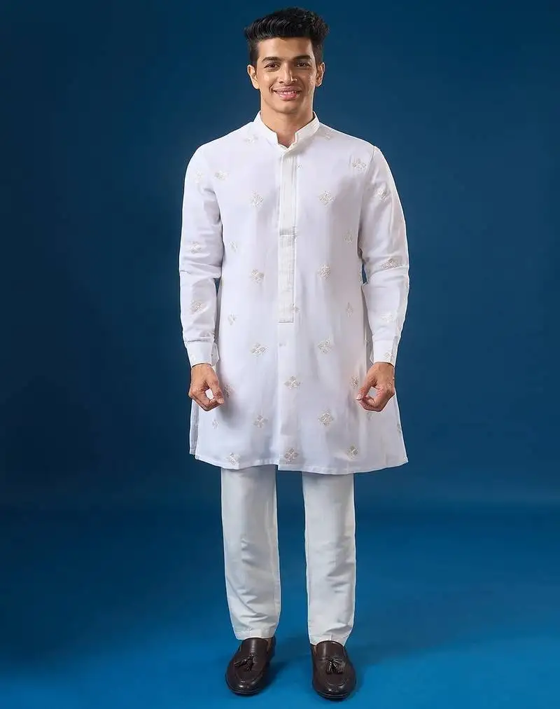 White embroidered georgette kurta set