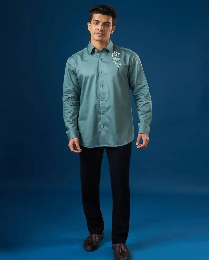 Green plain crepe shirt