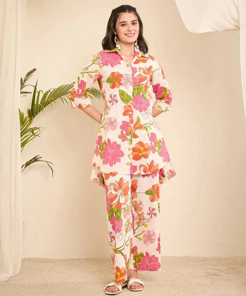 Cotton floral hi-low co-ord set