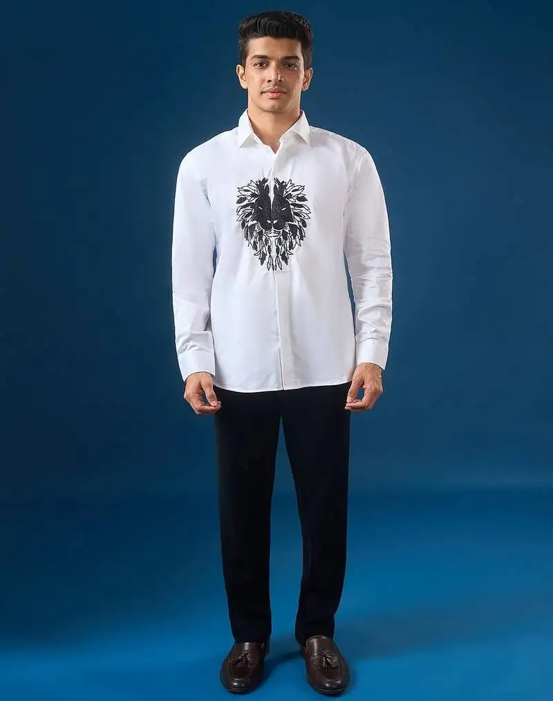 White embroidered crepe shirt