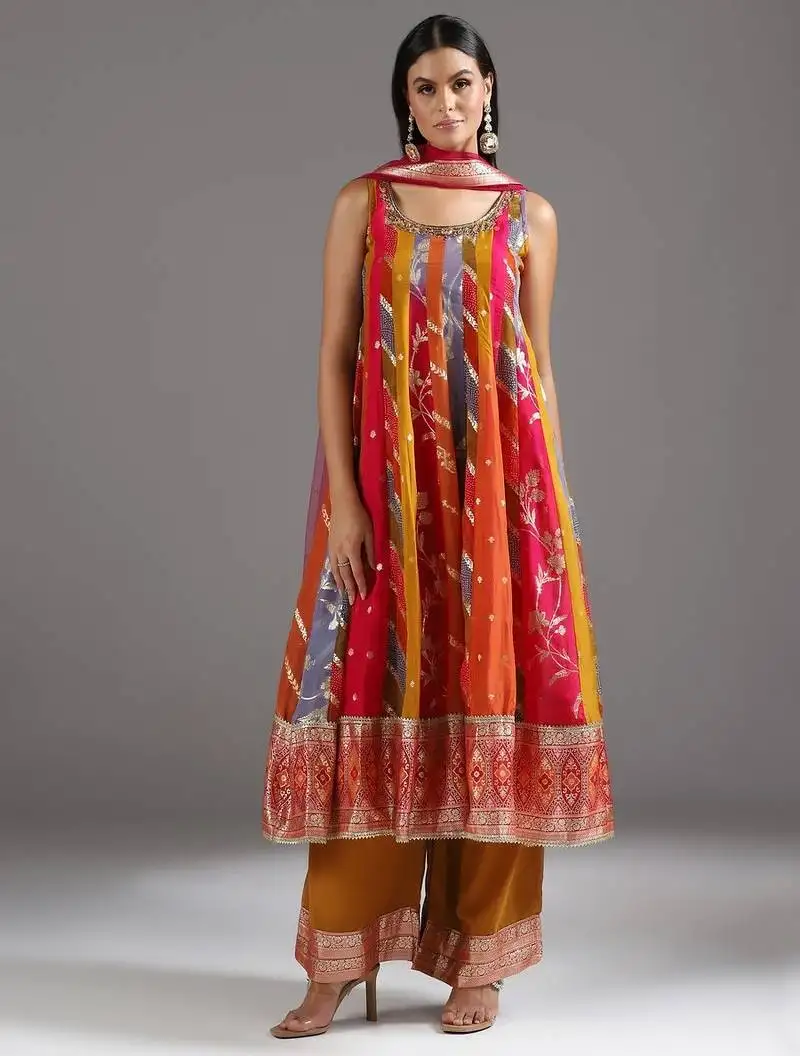 Multicolor printed silk anarkali