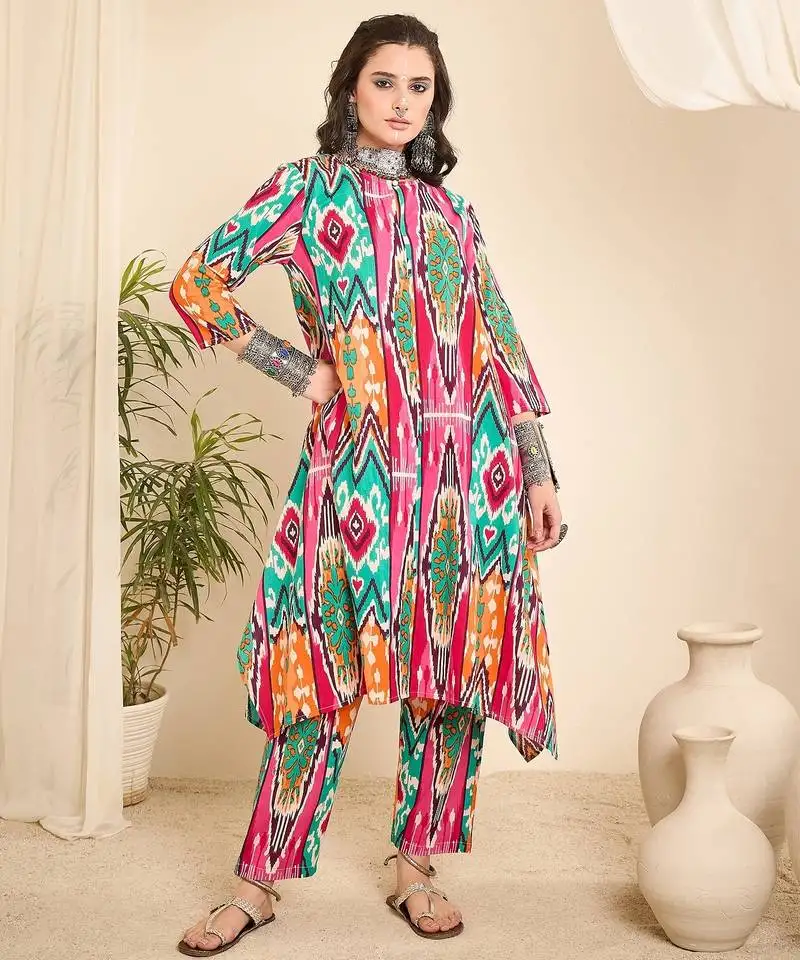 Ikat printed aysmmetric bottom co-ord set