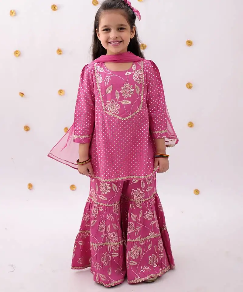 Pink printed rayon sharara