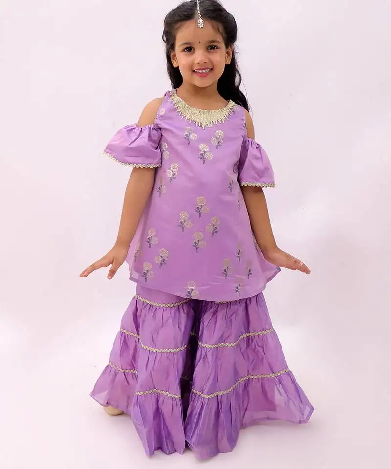 Purple printed chanderi sharara