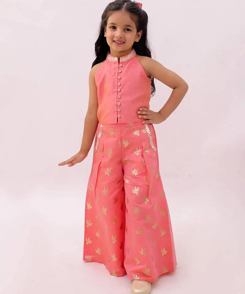 Peach printed chanderi co ord set