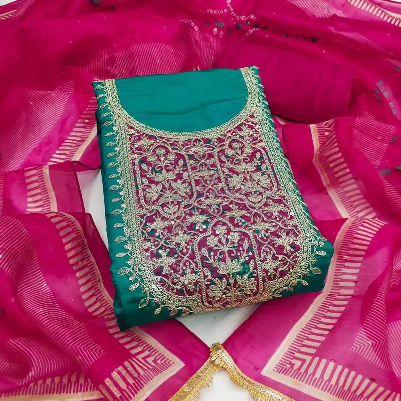 Women's unstitched embroidery sequence & digital print cotton dress material (msmfc11595d)