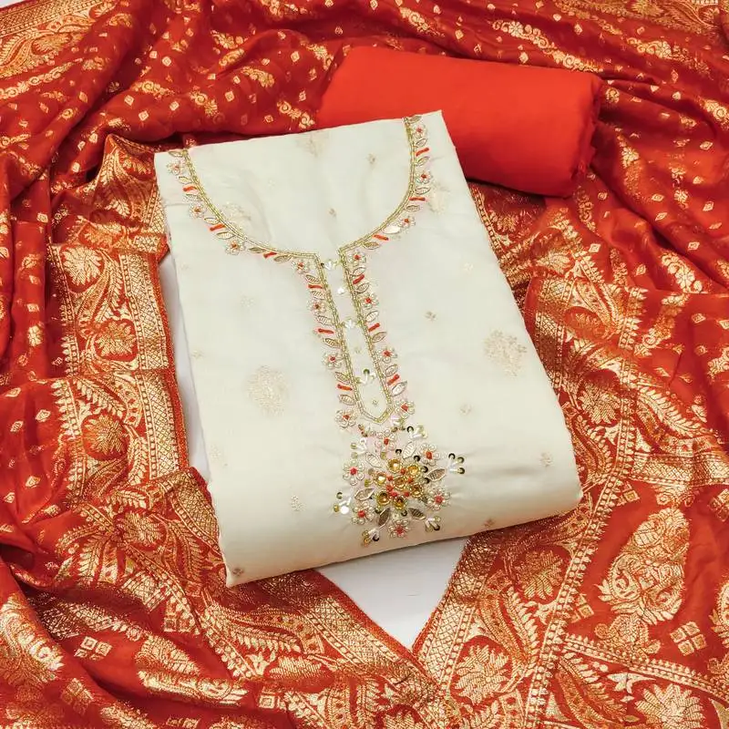 Women's unstitched weaving & handwork banarasi modal cotton silk dress material (msmfc11600d)