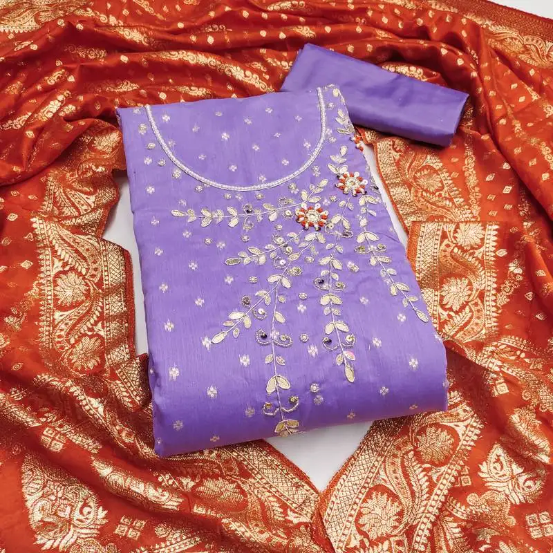 Women's purple unstitched weaving & handwork banarasi modal dress material (msmfc11602d)