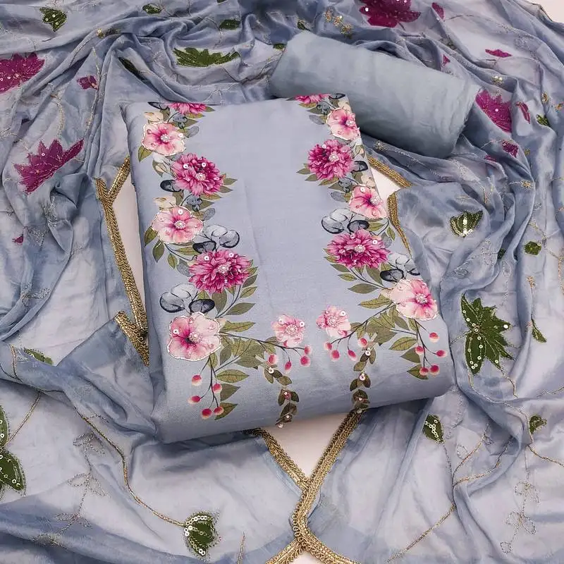 Women's unstitched digital print & handwork premium roman cotton dress material (msmfc11605b)