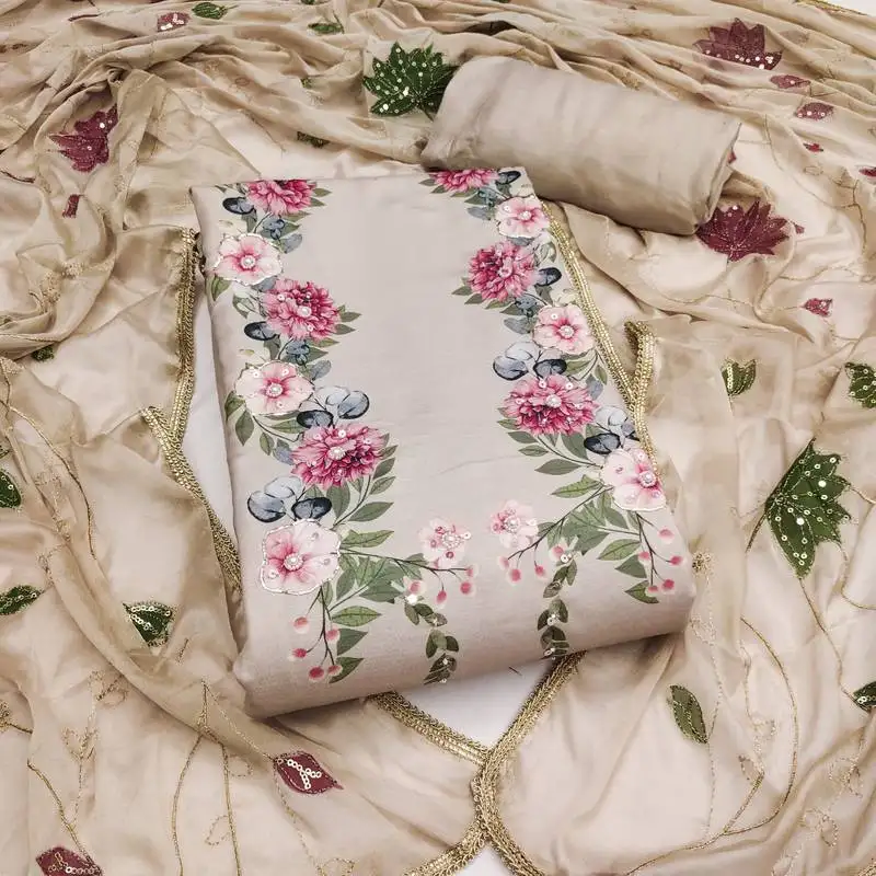 Women's unstitched digital print & handwork premium roman cotton dress material (msmfc11605c)