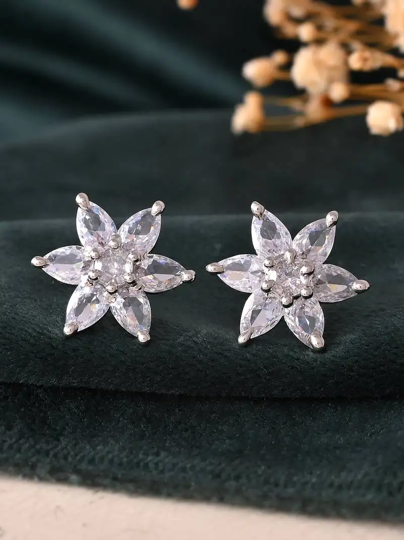 Silver floral stud earrings for women