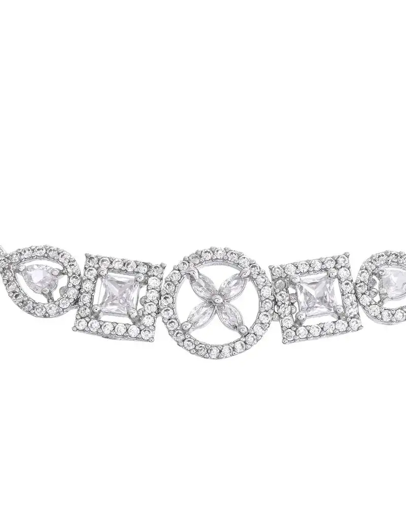 Silver-toned geometric crystal bracelet for women