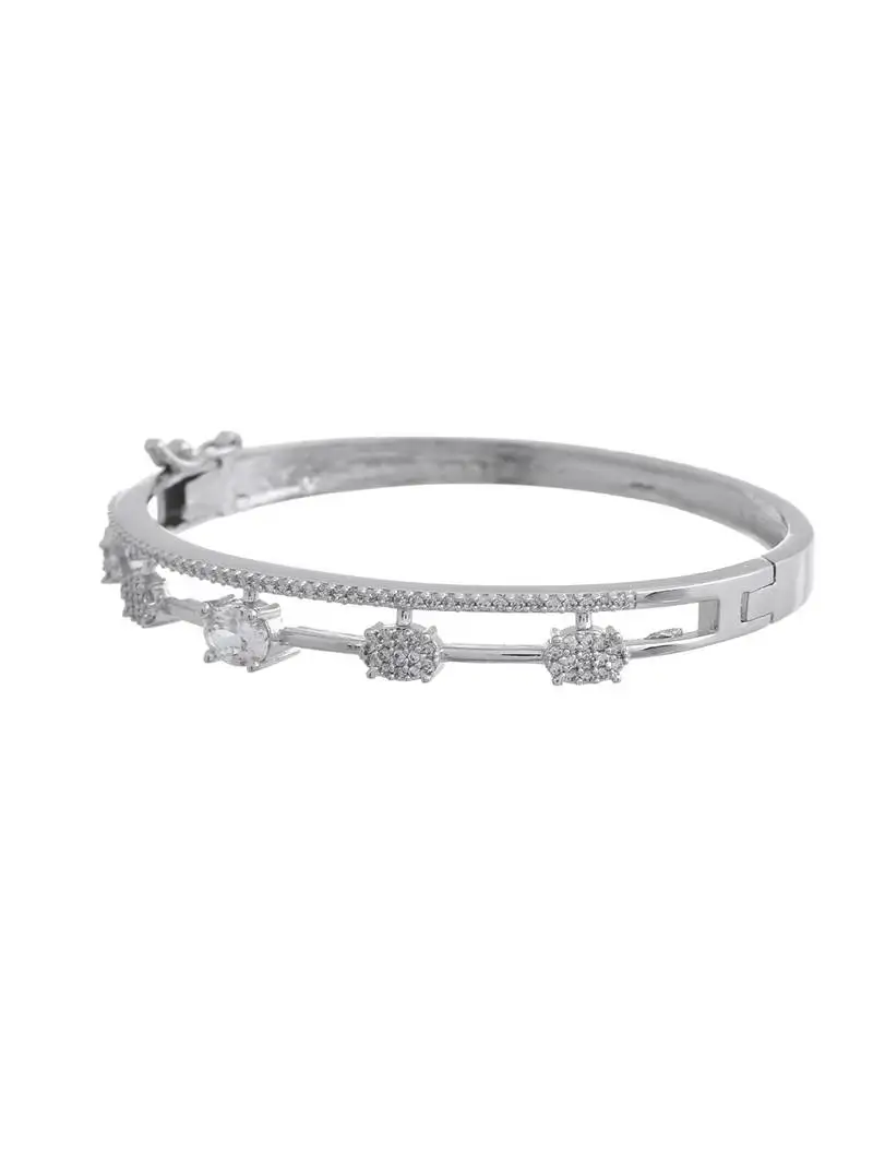 Silver-toned cz floral bracelet for women