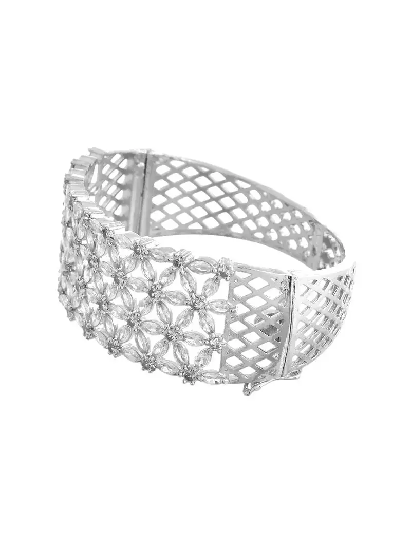 Silver floral diamond bracelet for women