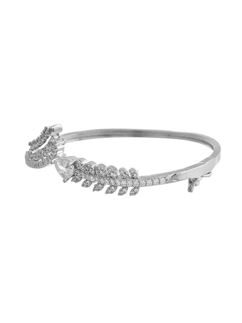 Silver plated diamond bracelet with leaf design