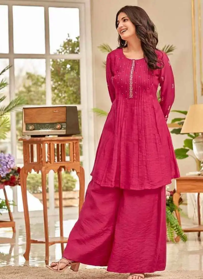 Gaurisha merlot pink embroidered cotton co ord set