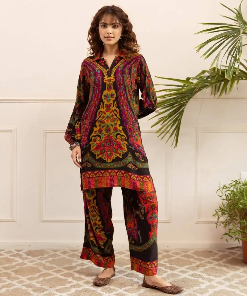 Kabool sable multicolor printed viscose rayon co ord set
