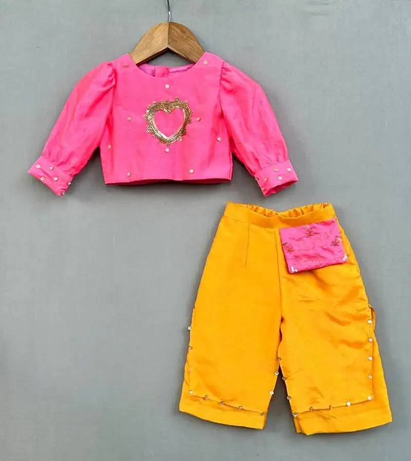 Heart embroidered top with customised pant for girls