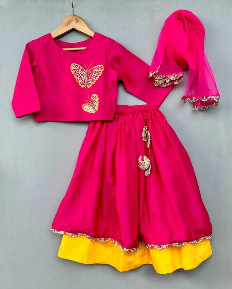 Butterfly embroidered lehenga set for girls
