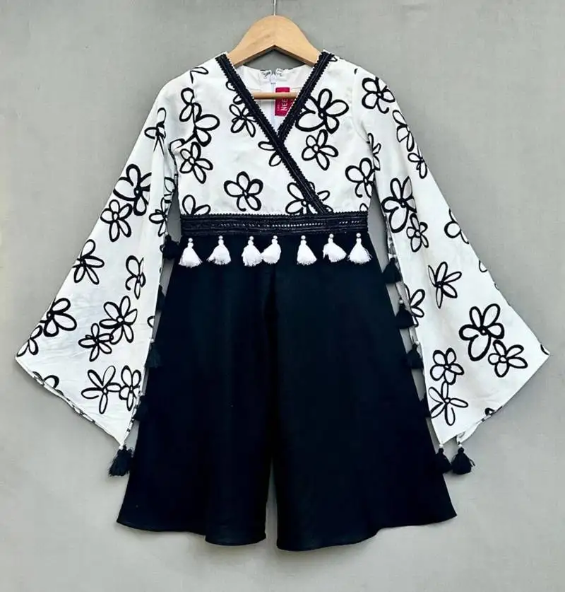 Stylish black & white floral jumpsuit for girls