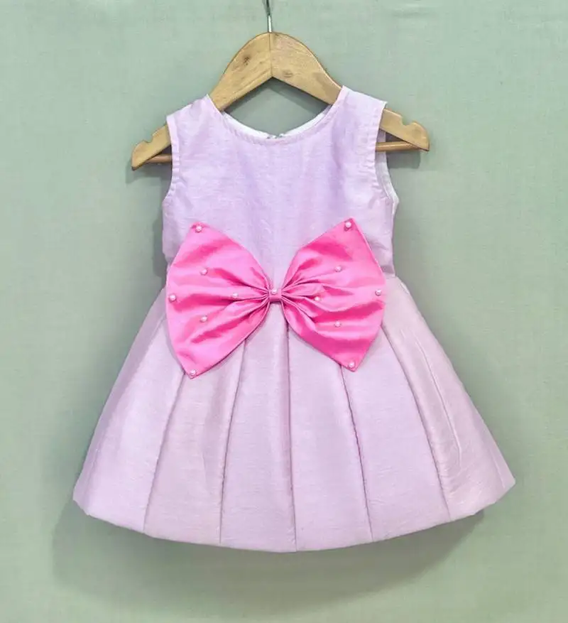 Signature flaired dress with pink bow for girls