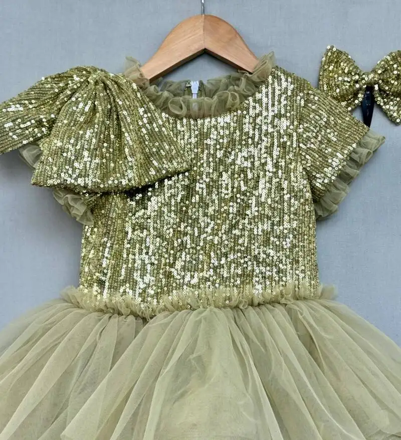 Dazzling green & gold sequin gown for girls