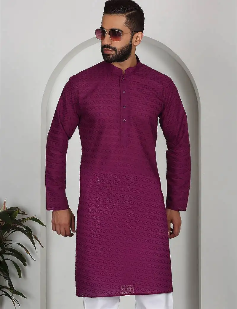 Chikankari embroidered cotton purple kurta