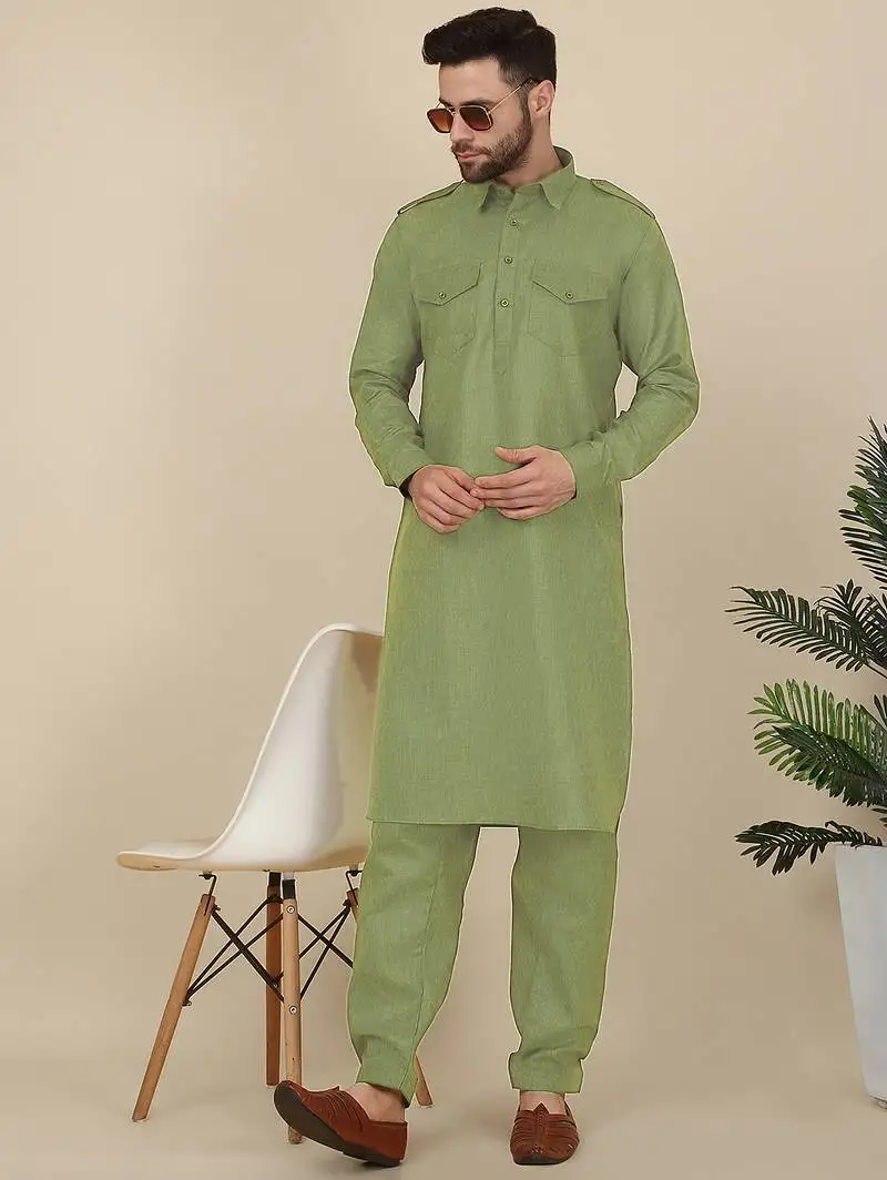 Cotton green pathani kurta and salwar