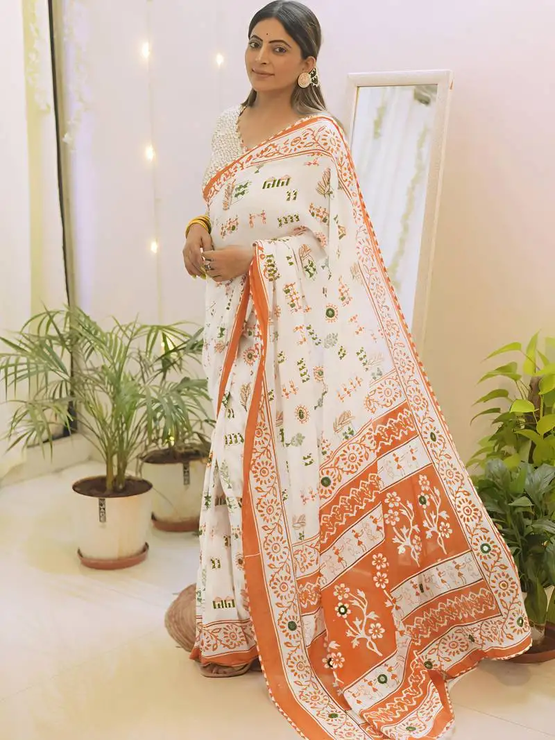 Tricolour republic day special linen saree with blouse piece