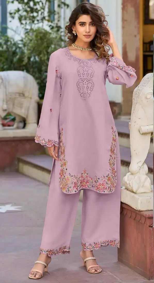 Baby pink embroidered and viscose thread work cotton semi stitched salwar suit