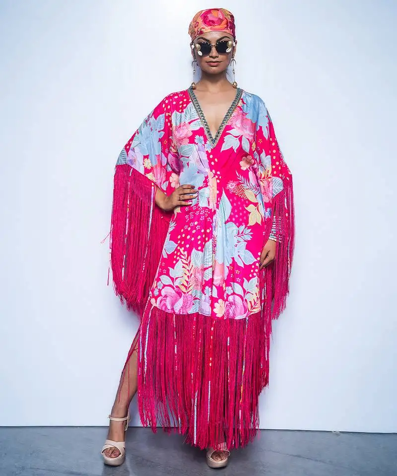 Pink printed crepe kaftan