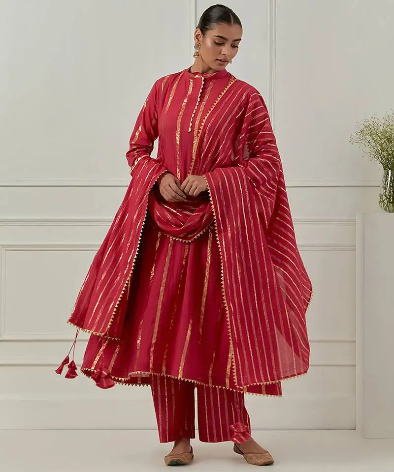 Fuchsia solid cotton anarkali