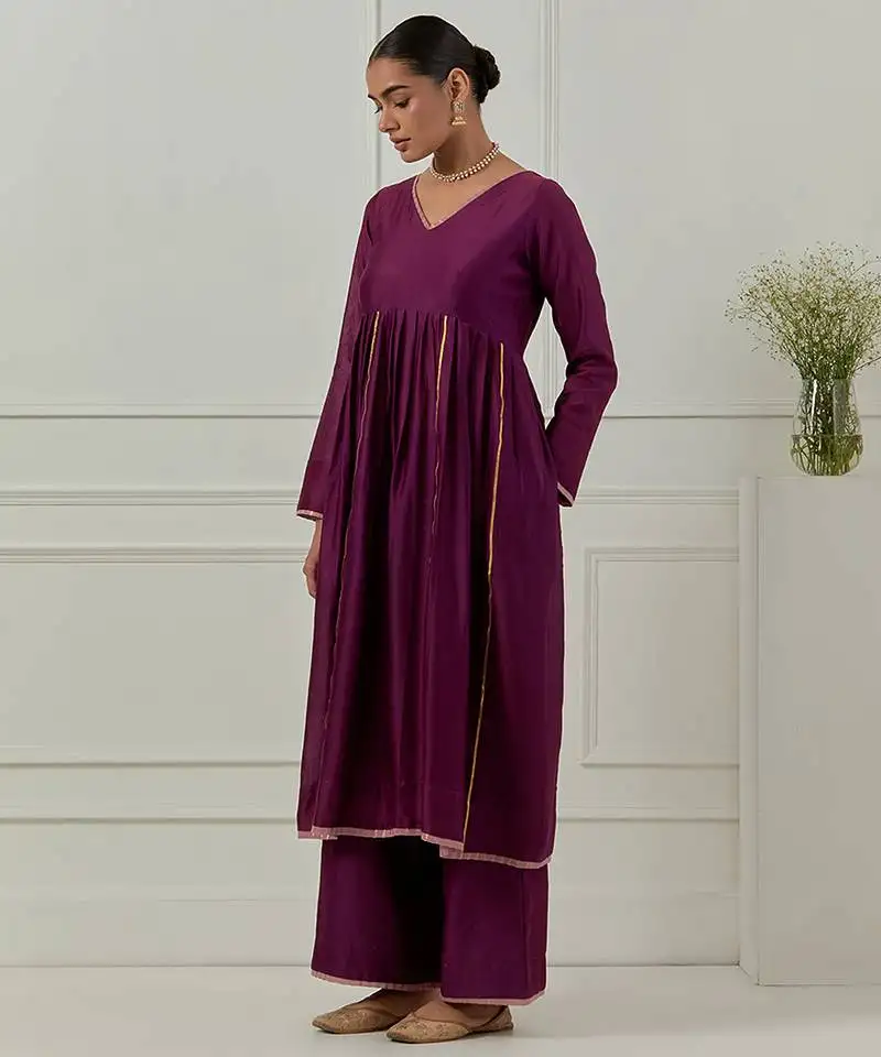 Purple solid chanderi kurta set