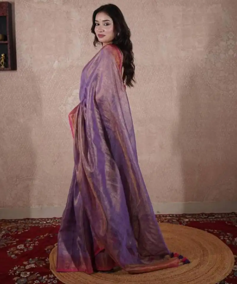 Purple zari linen saree