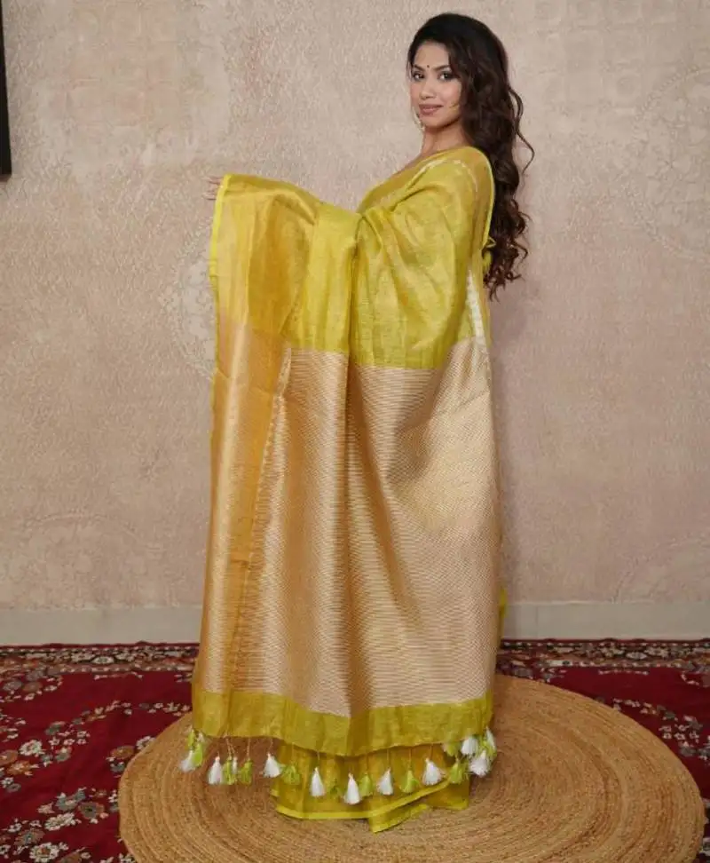 Green zari saree with temple border