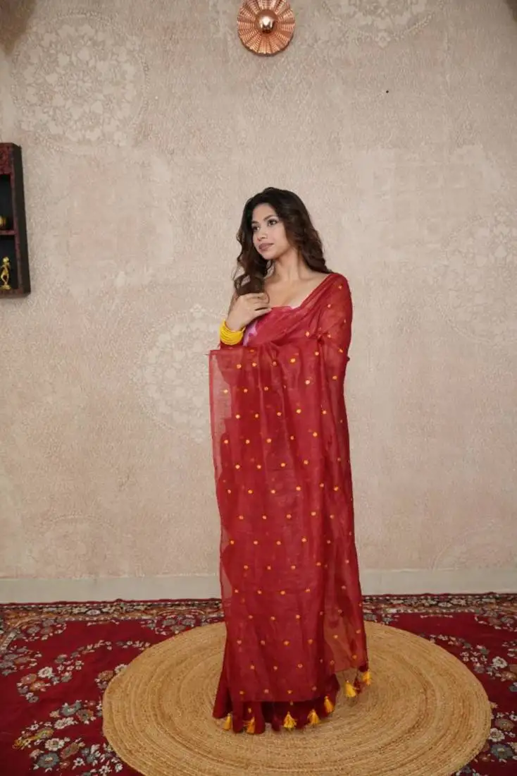 Tikli work silk blend saree