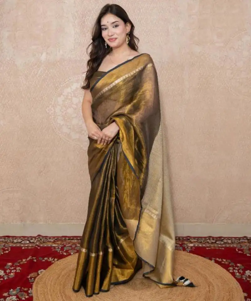 Copper saree with temple border