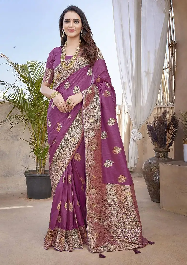Tulip pink butta zari jacquard silk blend paithani saree