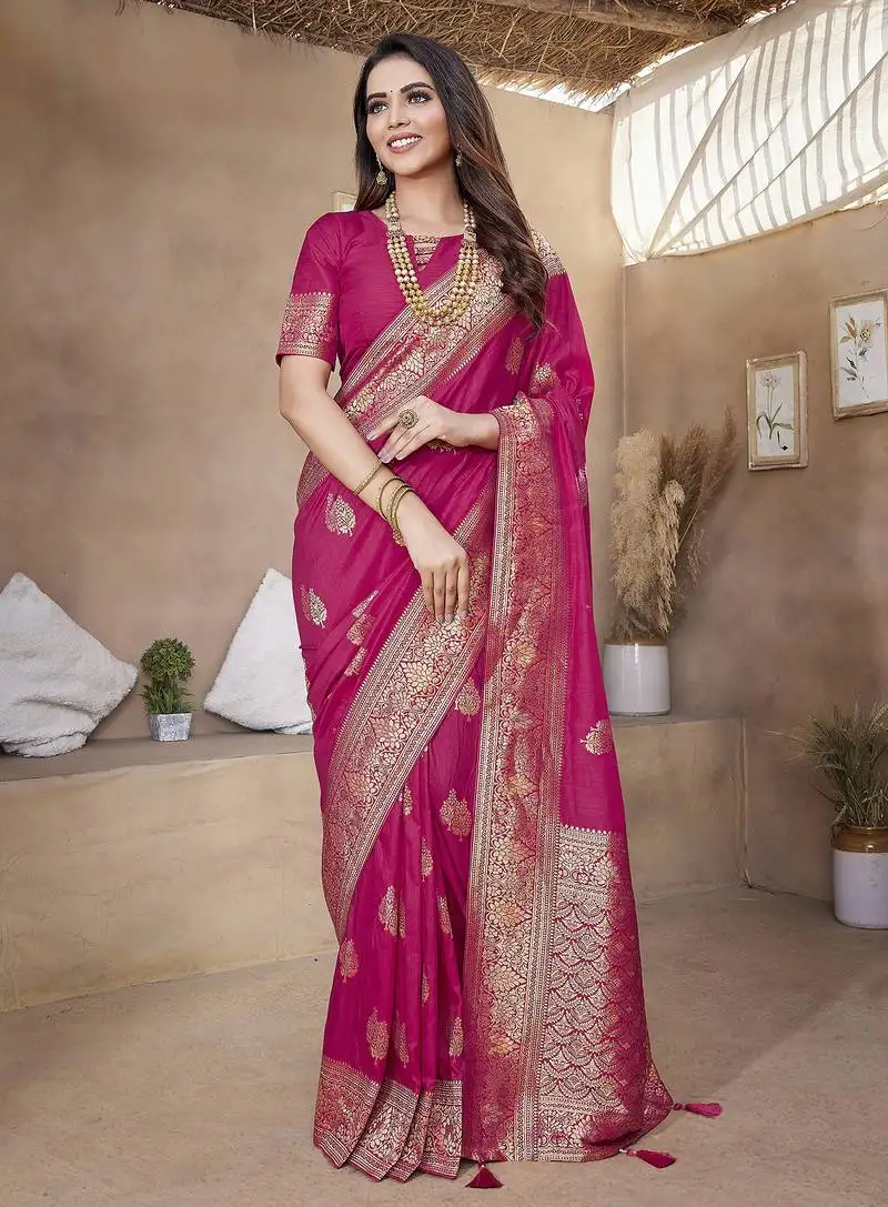 Hot pink butta zari jacquard silk blend paithani saree