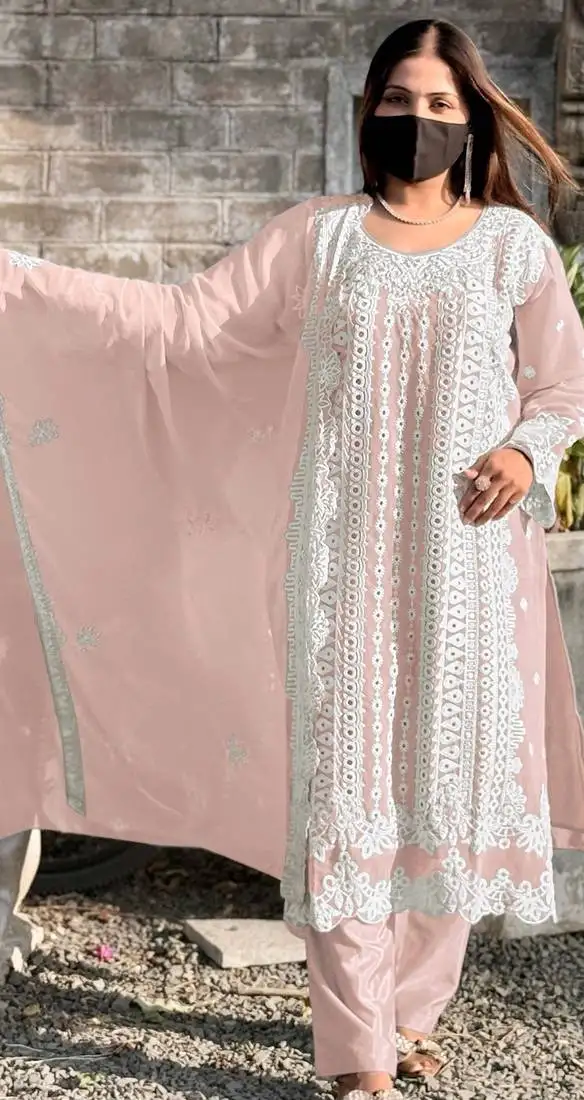 Baby pink fox georgette embroidered semi stitched salwar suit