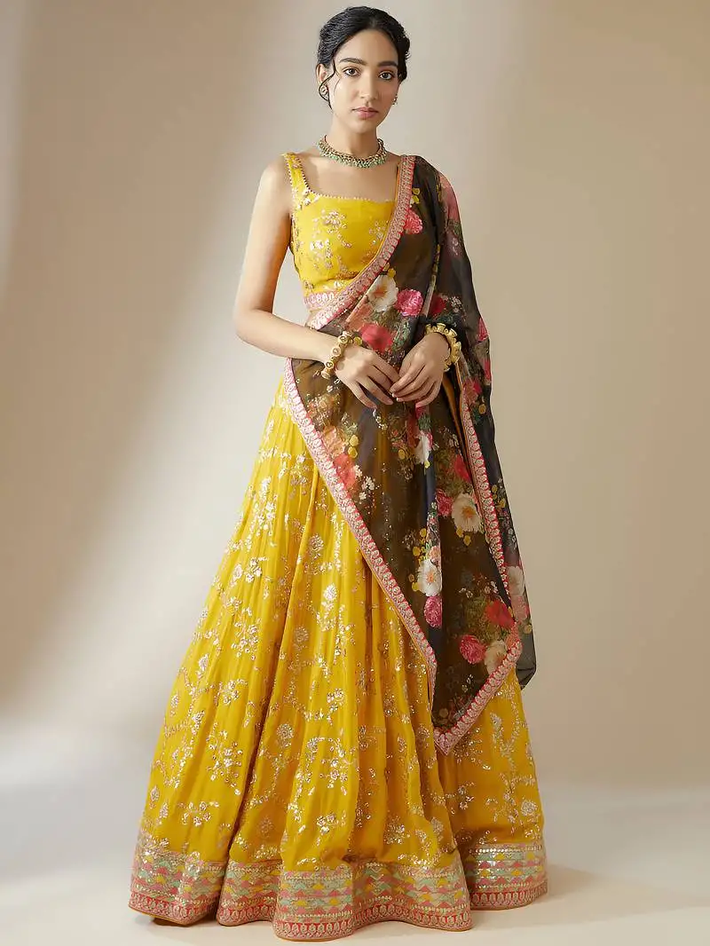 Yellow georgette ethnic lehenga choli