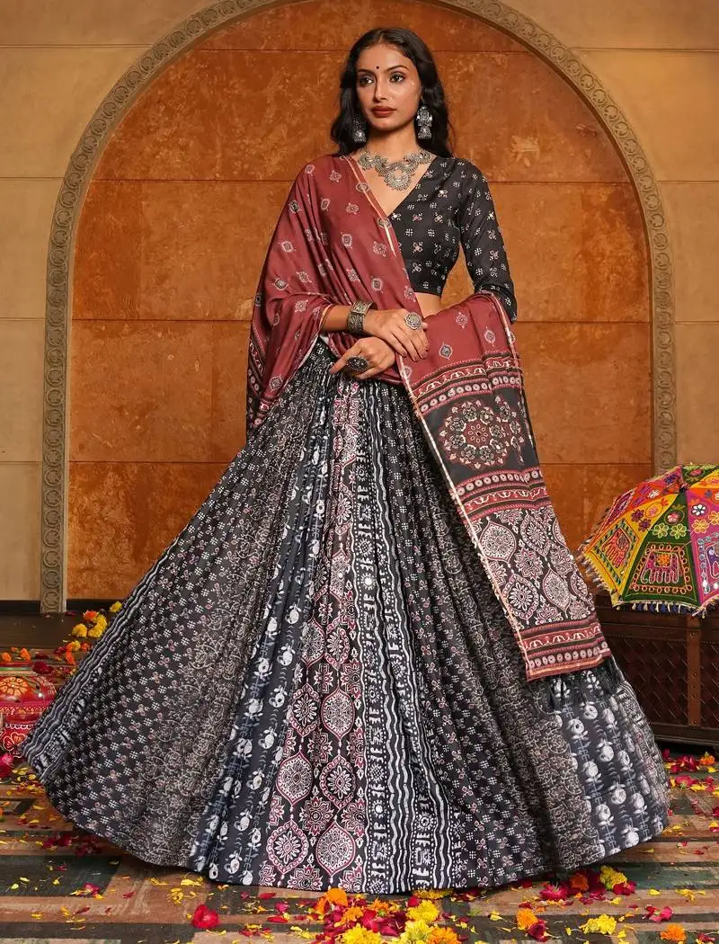 Black ethnic crepe lehenga choli
