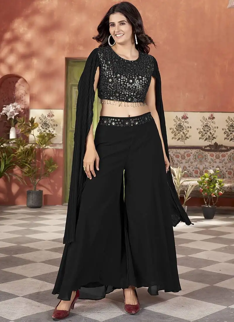 Black color beautiful wedding special bridesmaid favorite ceremonial choli palazzo dress stitched