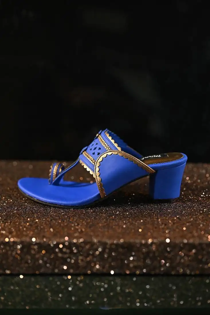 Matt royal blue kolhapuri with antique gold detailings