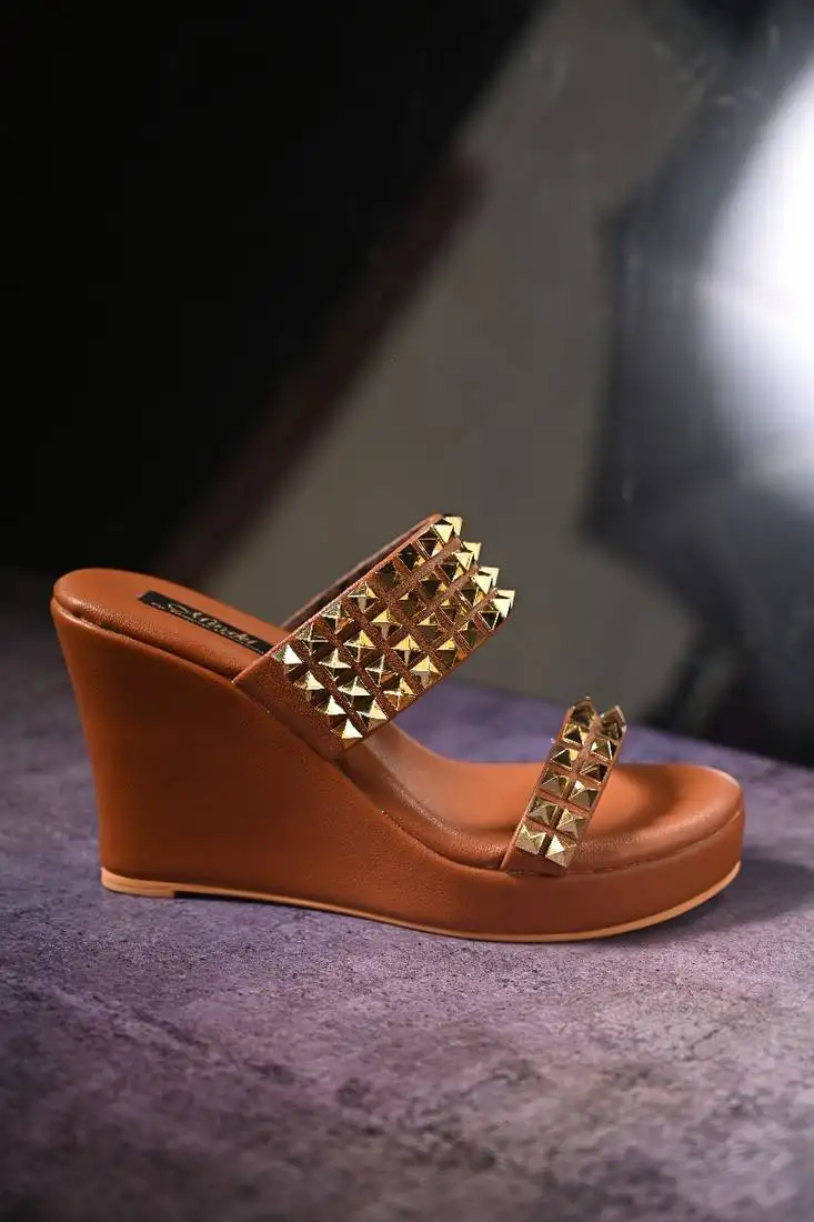 Tan studded wedges