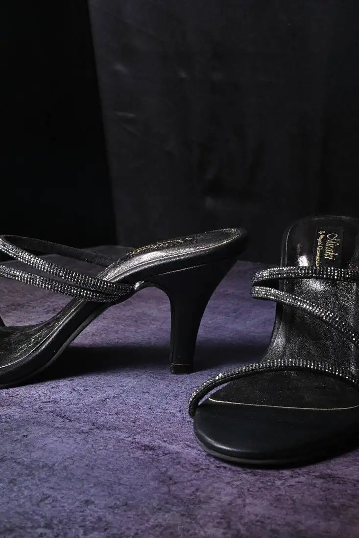 Black rhinestone strappy black heels