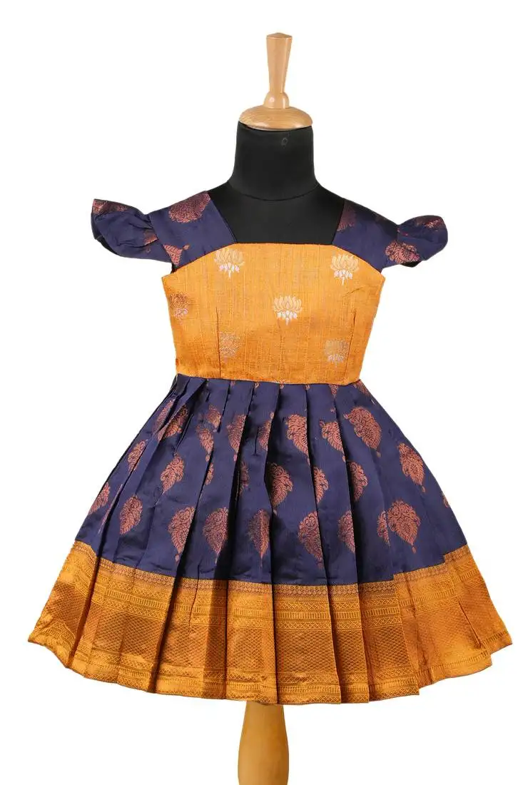 Navy blue copper pendant baby pattu pavadai frocks